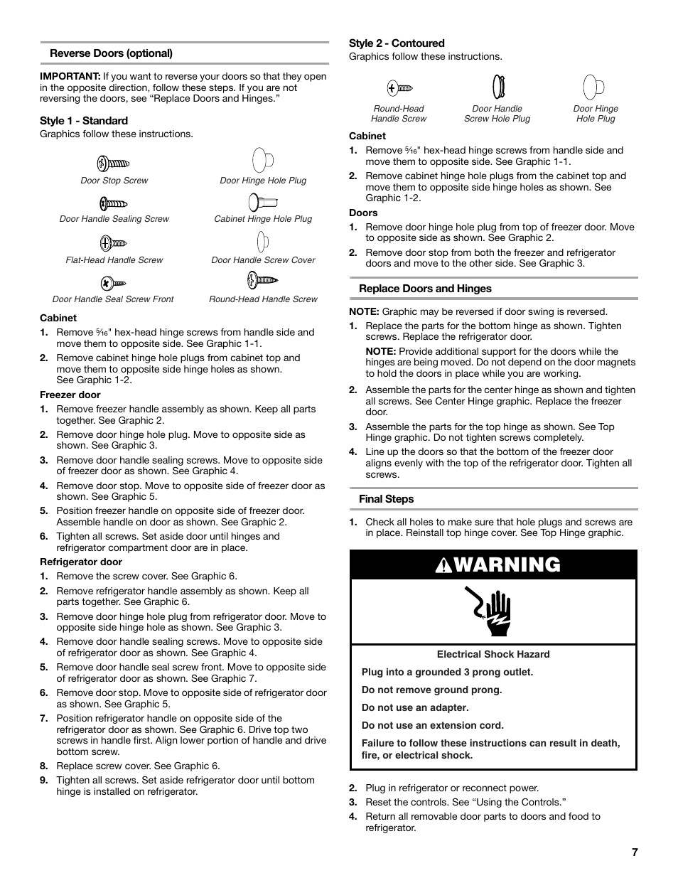 Warning | Whirlpool W8TXNWMBQ User Manual | Page 7 / 56