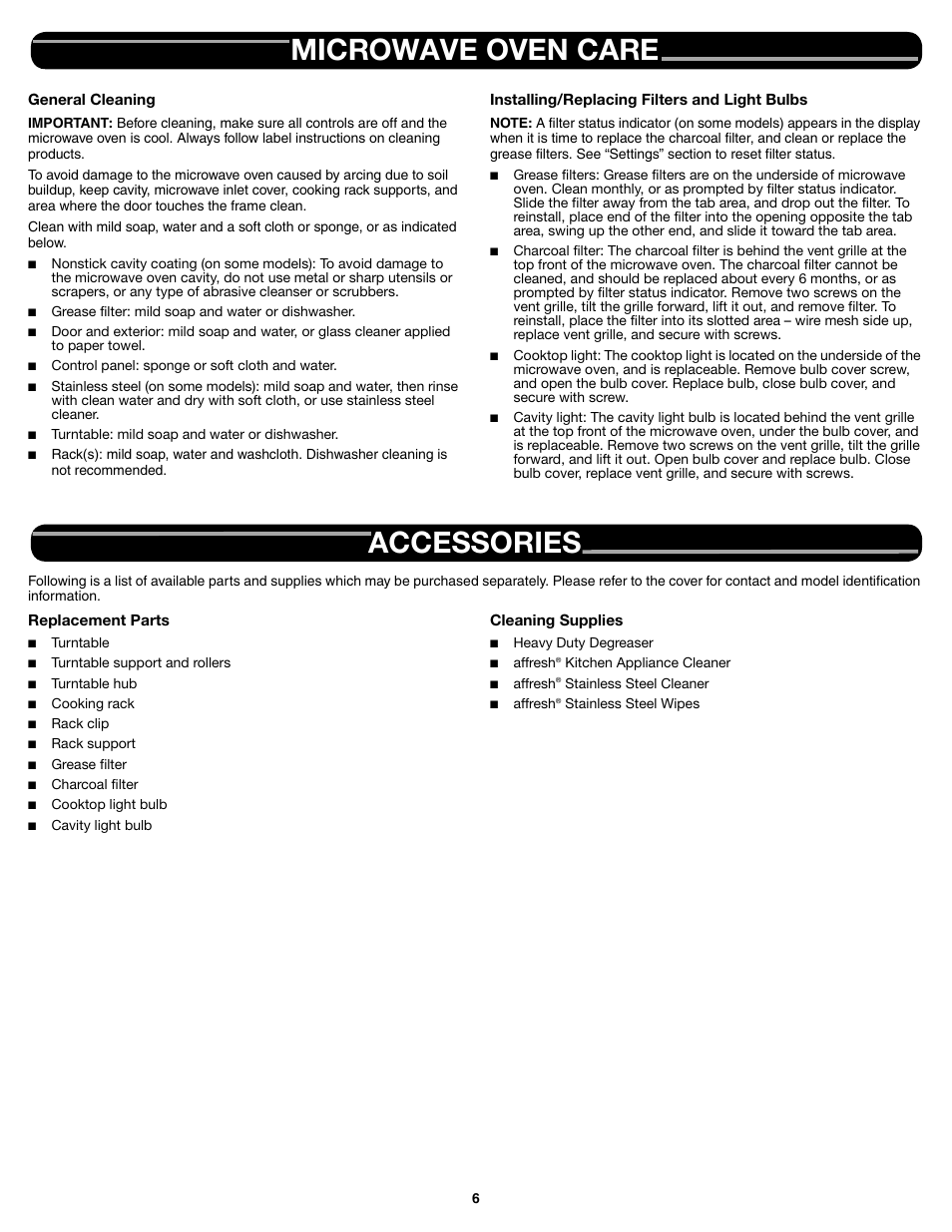 Microwave oven care accessories | Whirlpool WMH53520CS User Manual | Page 6 / 8