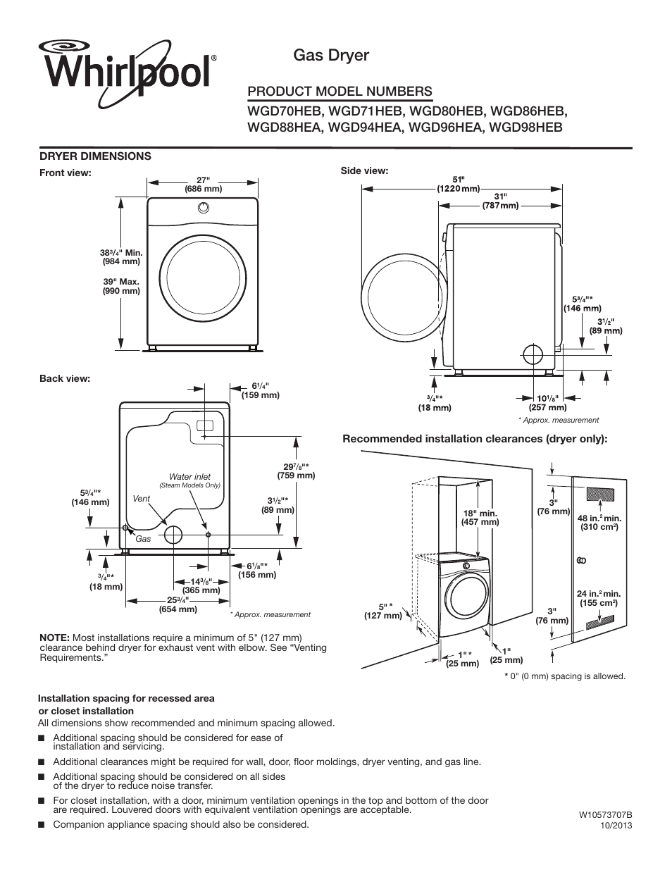 Whirlpool WGD80HEBW User Manual | 2 pages