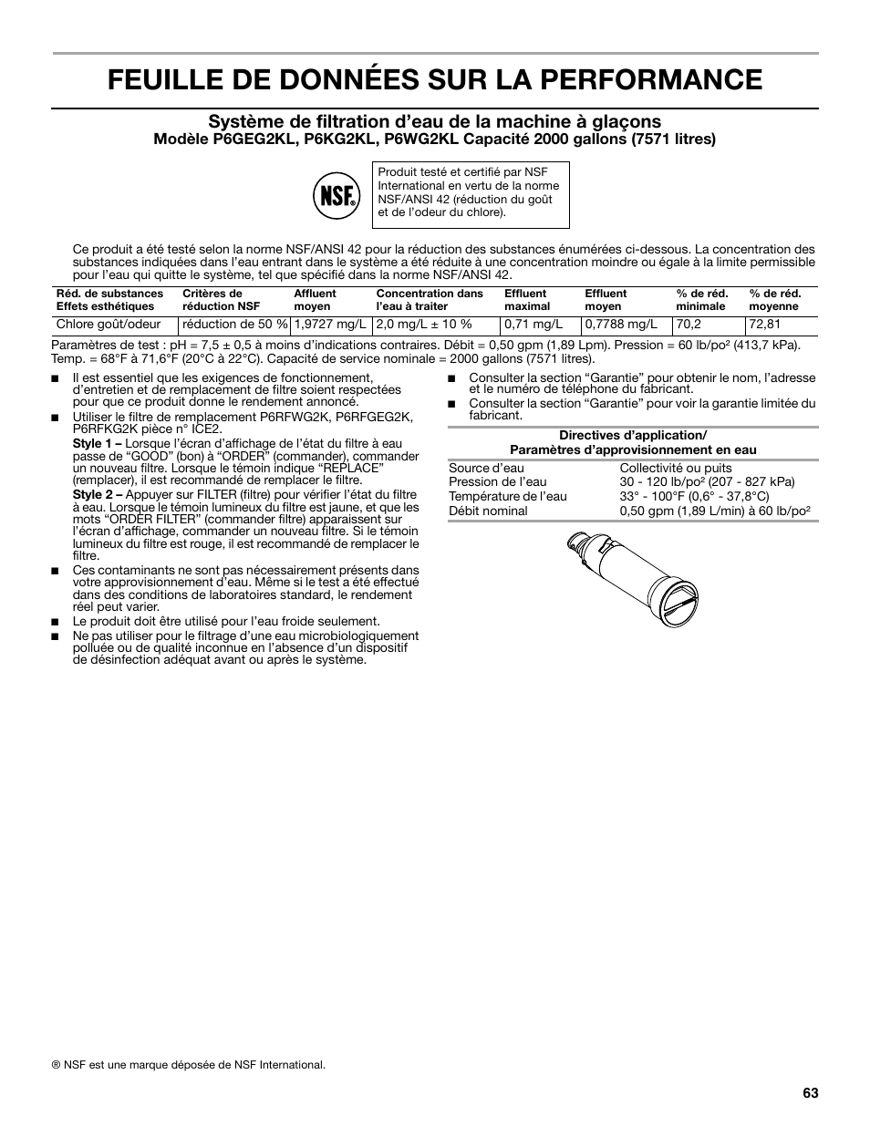 Feuille de données sur la performance | Whirlpool GI15NDXZS User Manual | Page 63 / 64