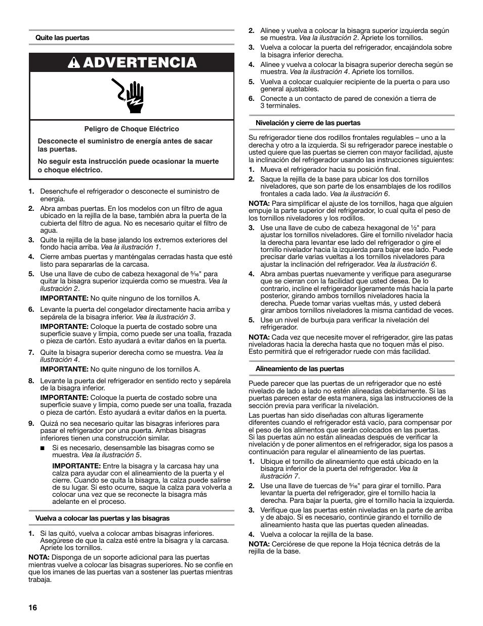 Advertencia | Whirlpool WRS322FNAM User Manual | Page 16 / 36