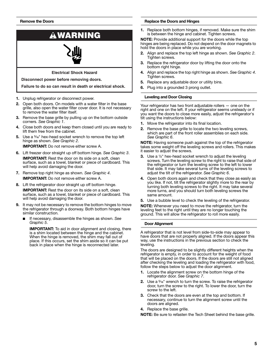 Warning | Whirlpool WRS322FNAM User Manual | Page 5 / 36