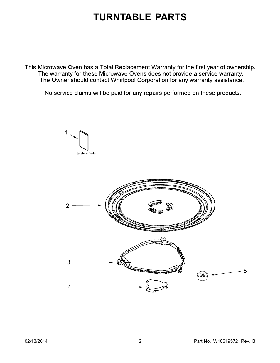 Turntable parts | Whirlpool WMC50522AS User Manual | Page 2 / 3