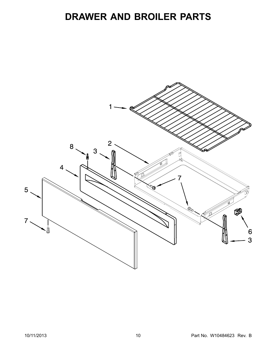 Drawer and broiler, Drawer and broiler parts | Whirlpool WFG520S0AS User Manual | Page 10 / 14