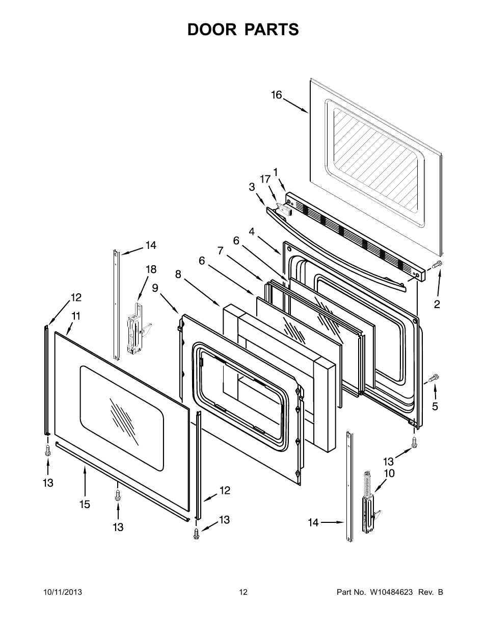 Door, Door parts | Whirlpool WFG520S0AS User Manual | Page 12 / 14