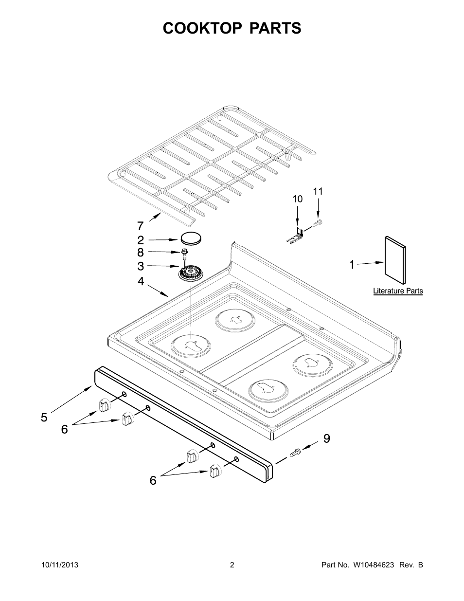 Cooktop, Cooktop parts | Whirlpool WFG520S0AS User Manual | Page 2 / 14