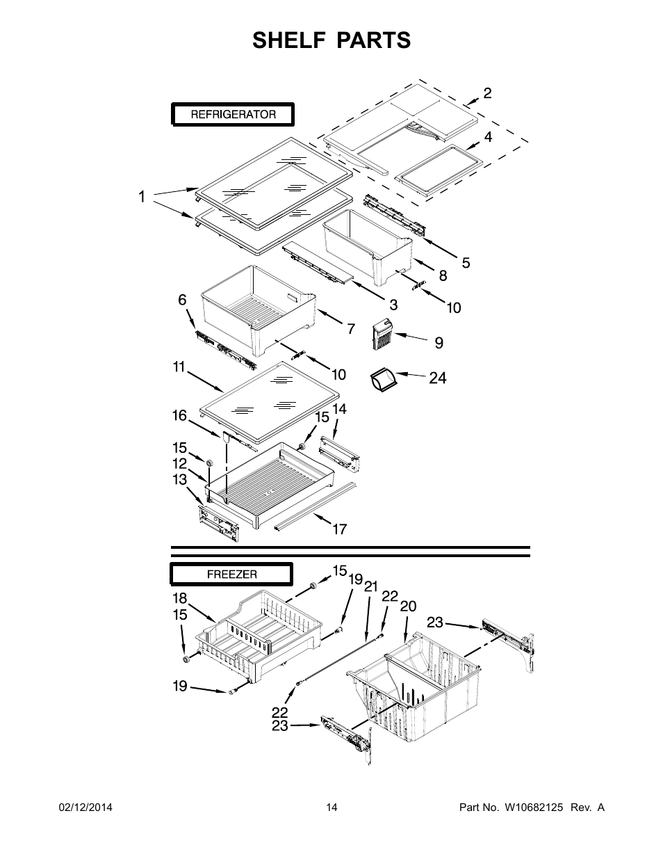 Shelf, Shelf parts | Whirlpool WRF560SEYW User Manual | Page 14 / 18