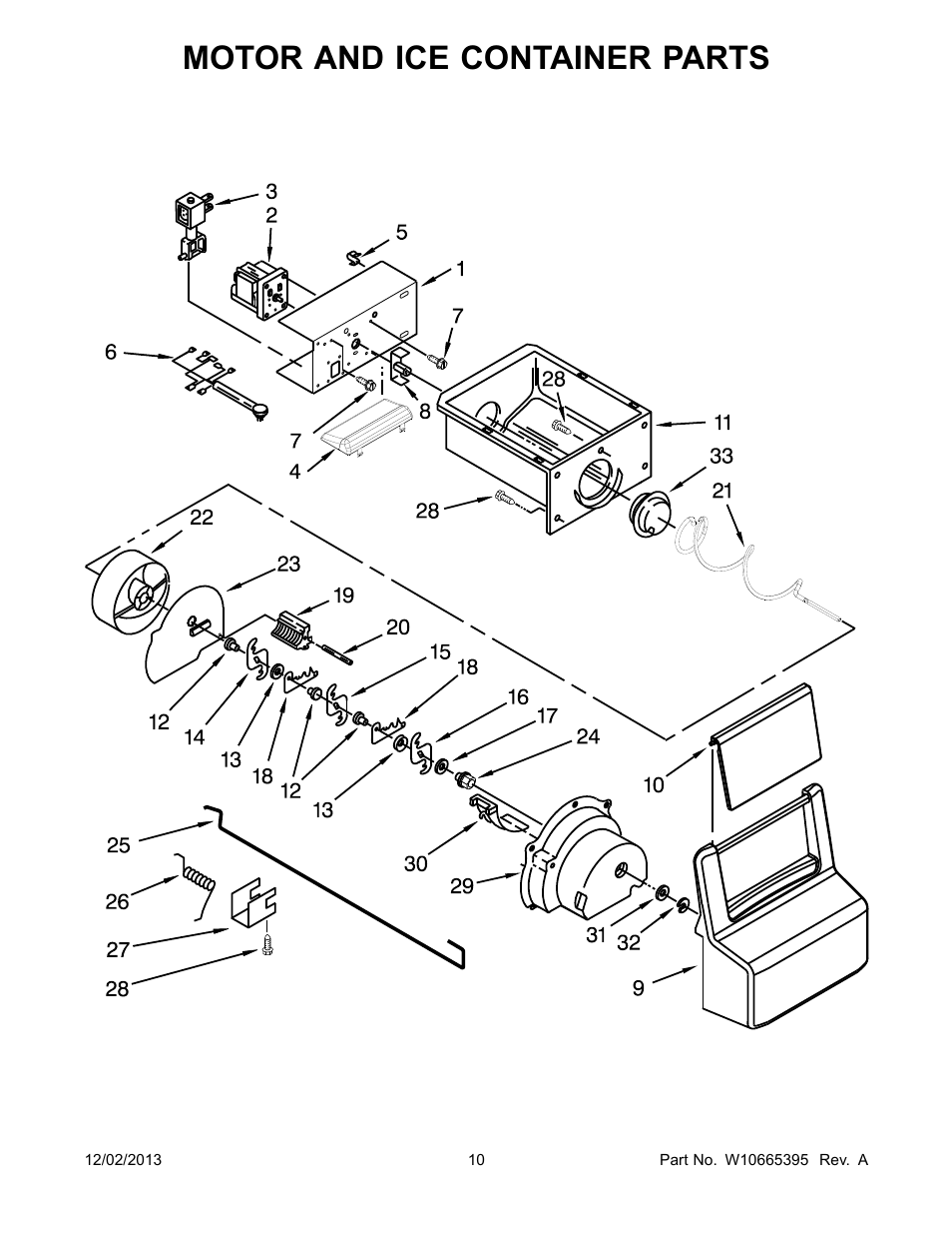 Motor and ice container, Motor and ice container parts | Whirlpool WRS322FDAM User Manual | Page 10 / 26