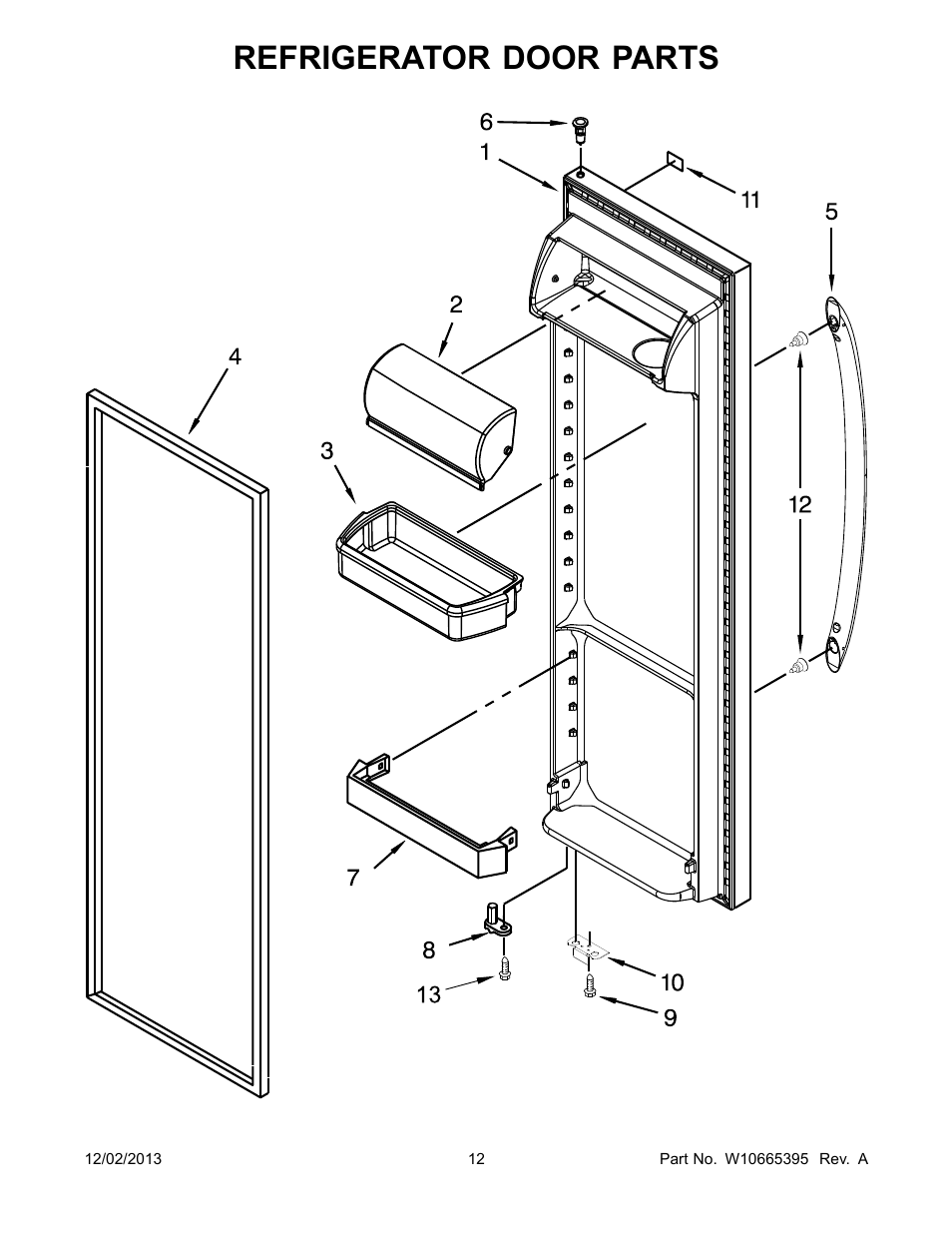 Refrigerator door, Refrigerator door parts | Whirlpool WRS322FDAM User Manual | Page 12 / 26