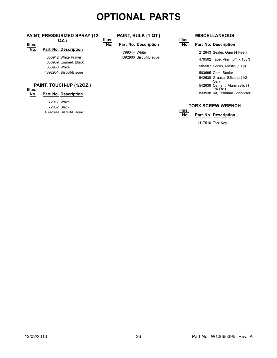 Optional, Optional parts | Whirlpool WRS322FDAM User Manual | Page 26 / 26