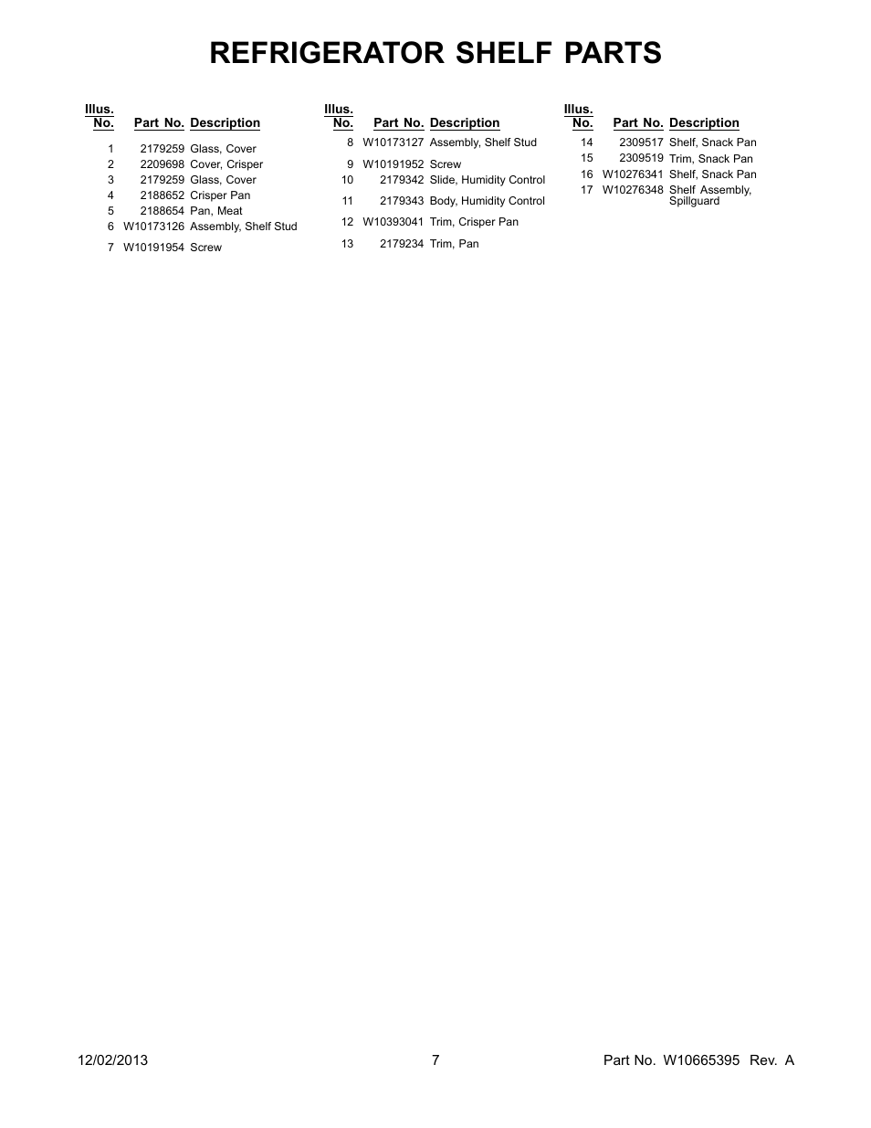 Refrigerator shelf parts | Whirlpool WRS322FDAM User Manual | Page 7 / 26