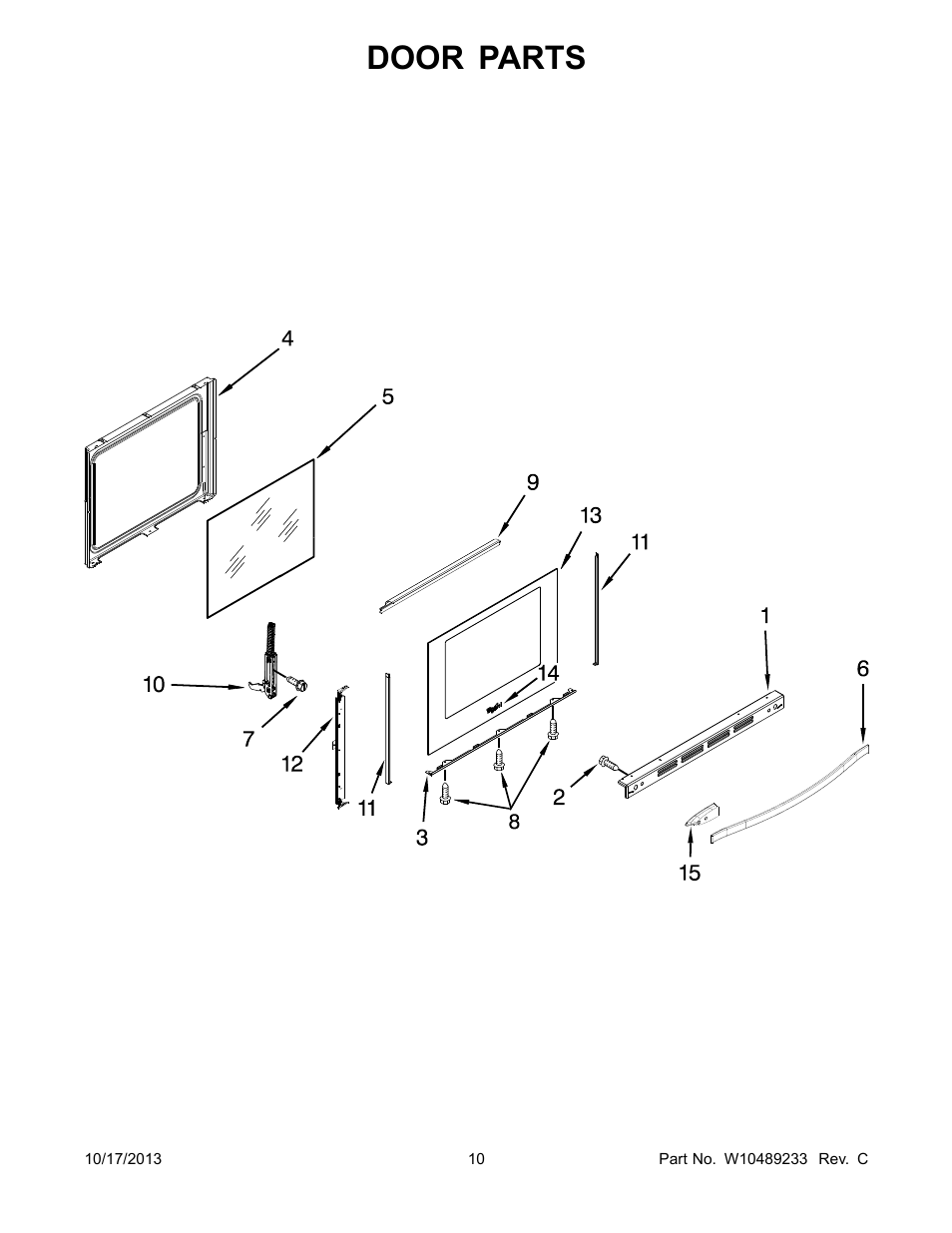 Door, Door parts | Whirlpool WFG710H0AS User Manual | Page 10 / 14