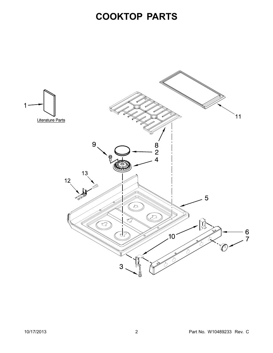 Cooktop, Cooktop parts | Whirlpool WFG710H0AS User Manual | Page 2 / 14