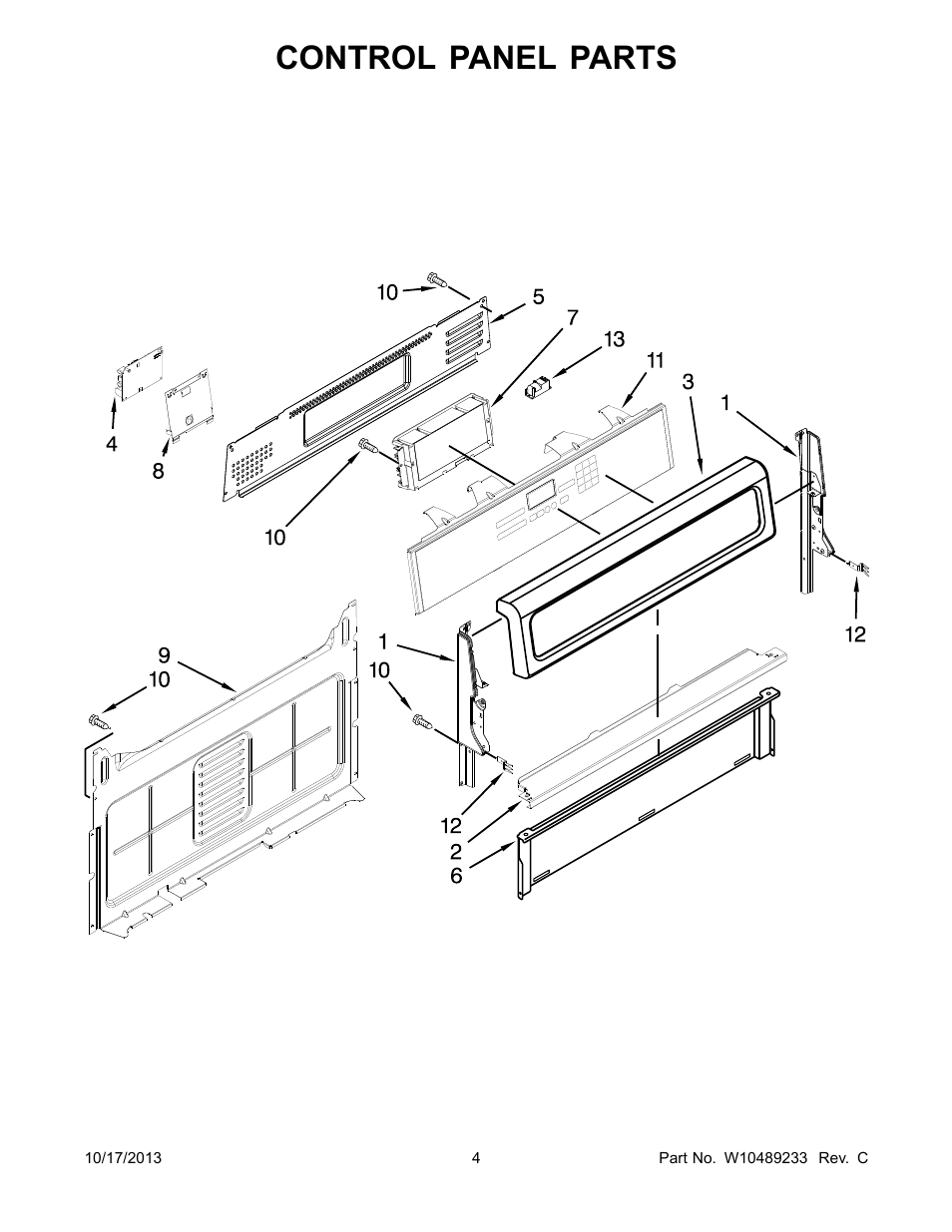 Control panel, Control panel parts | Whirlpool WFG710H0AS User Manual | Page 4 / 14
