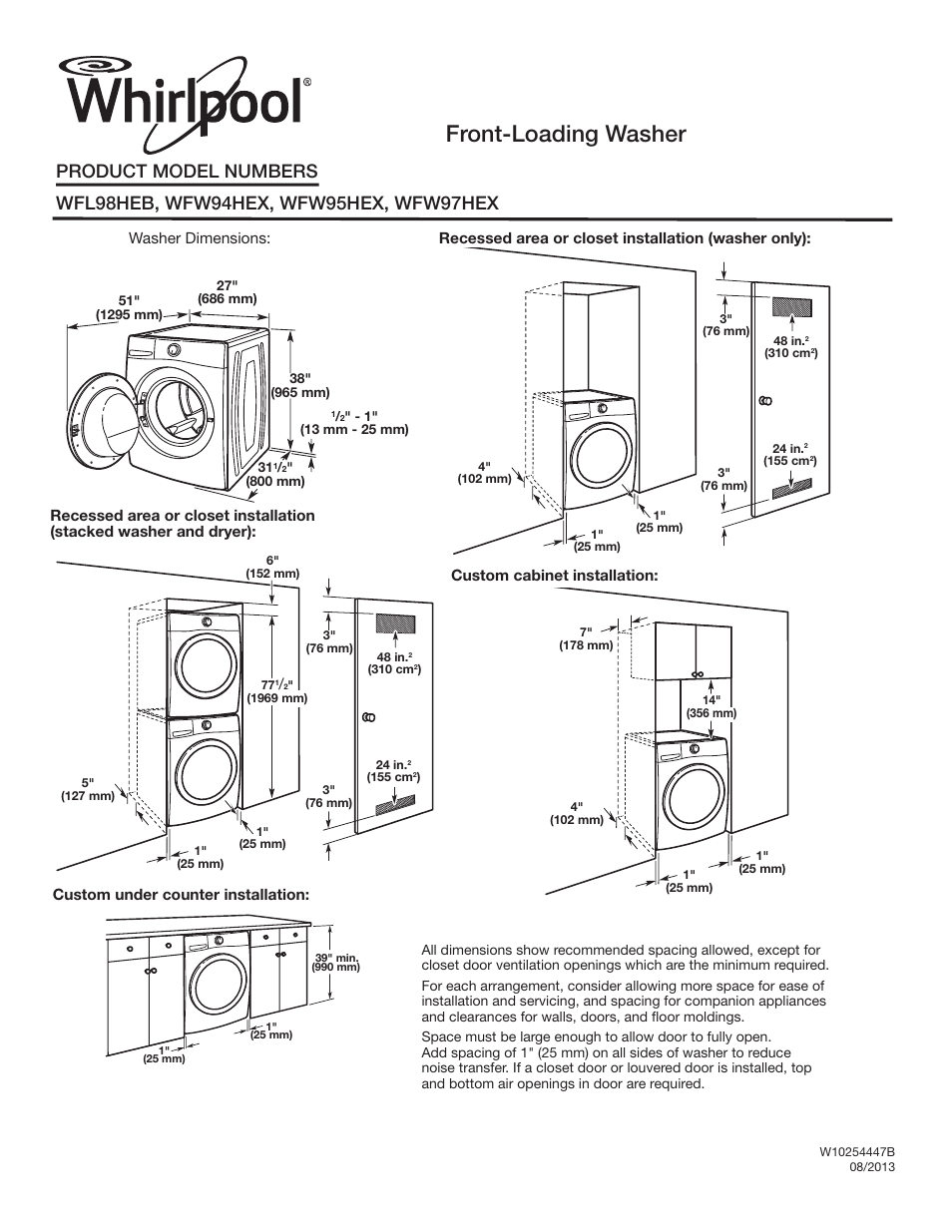 Whirlpool WFL98HEBU User Manual | 2 pages