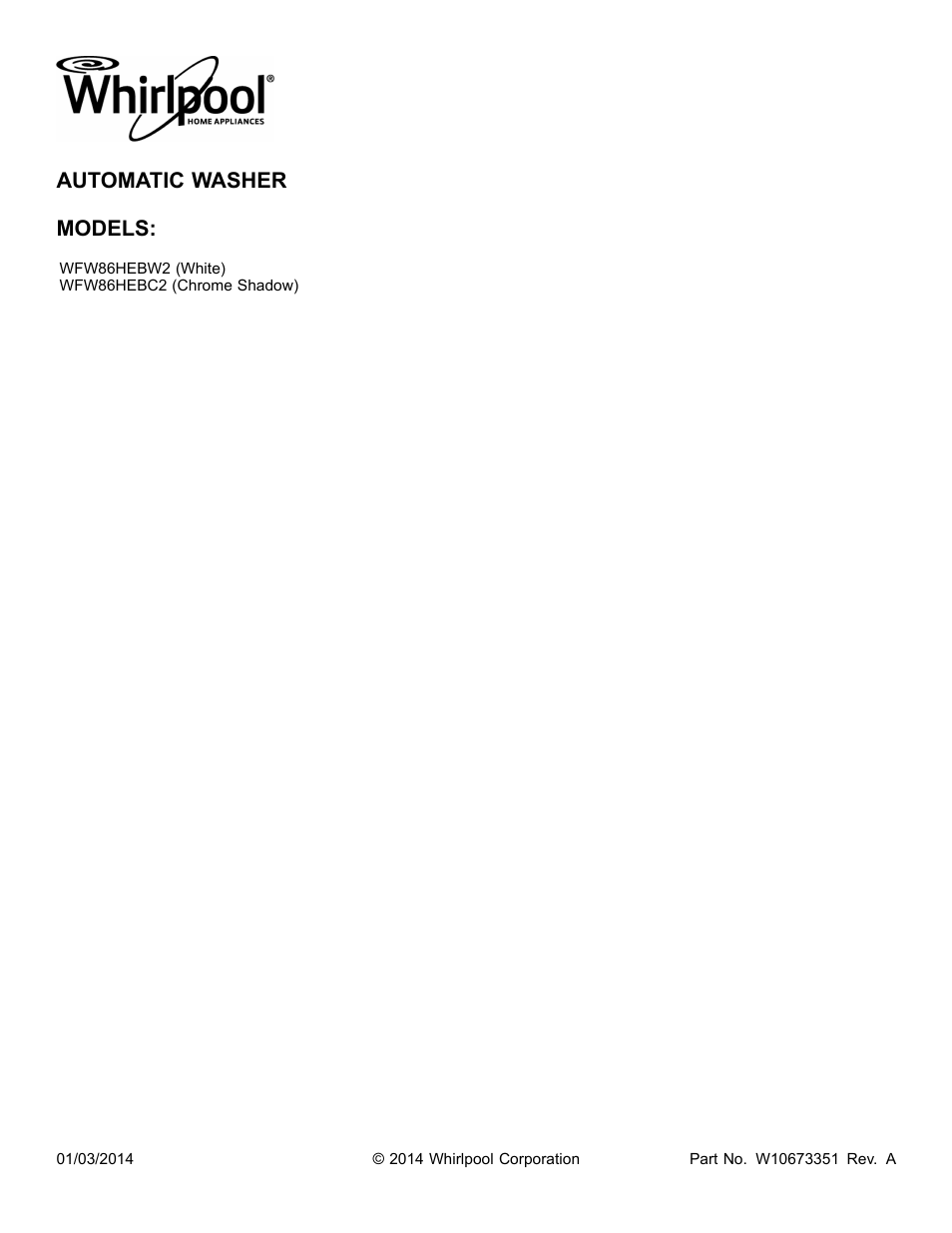 Whirlpool WFW86HEBC User Manual | 12 pages