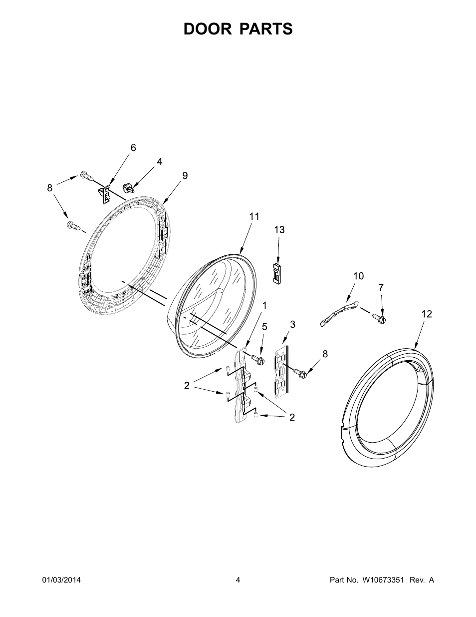 Door, Door parts | Whirlpool WFW86HEBC User Manual | Page 4 / 12