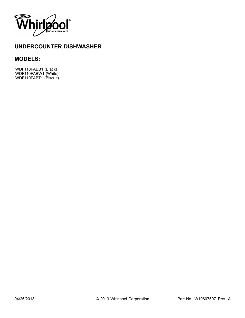 Whirlpool WDF110PABB User Manual | 22 pages
