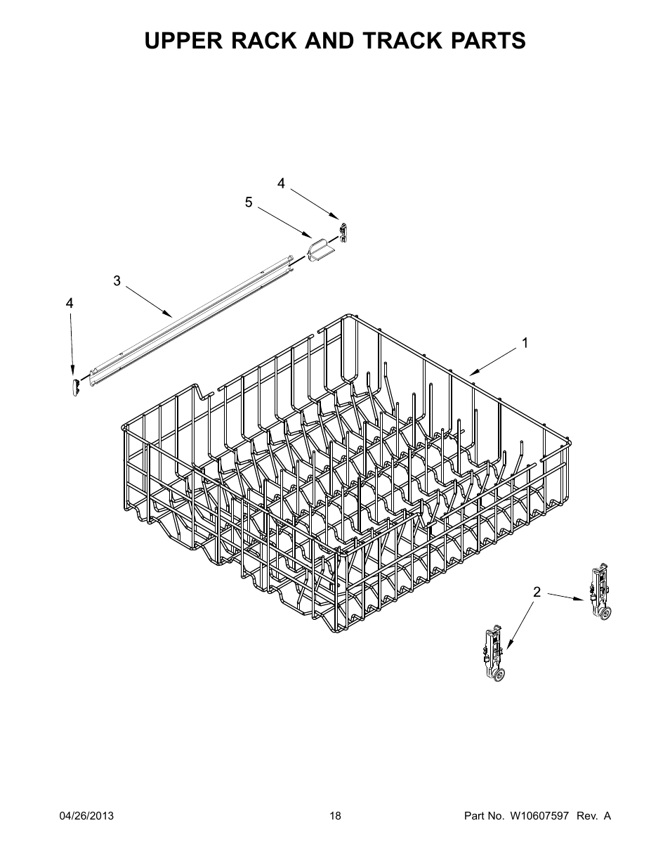 Upper rack and track, Upper rack and track parts | Whirlpool WDF110PABB User Manual | Page 18 / 22
