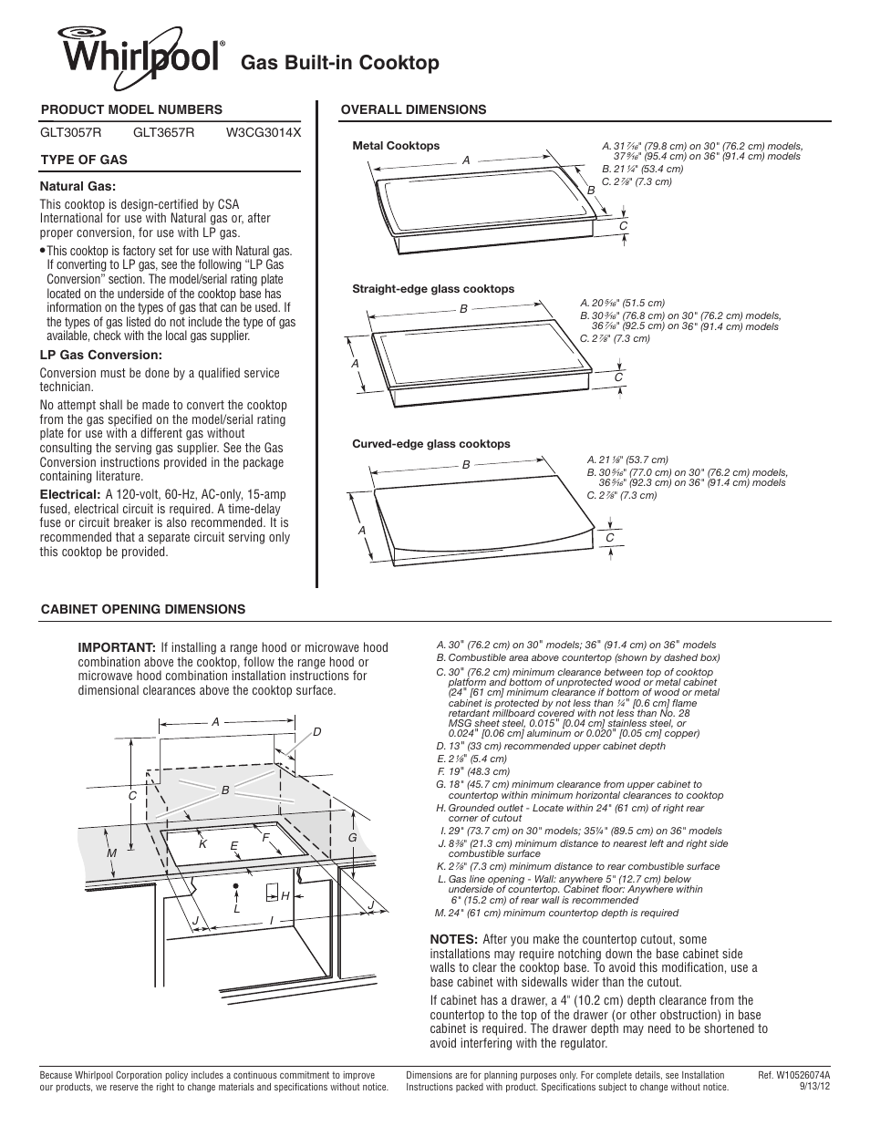 Whirlpool W3CG3014XS User Manual | 1 page