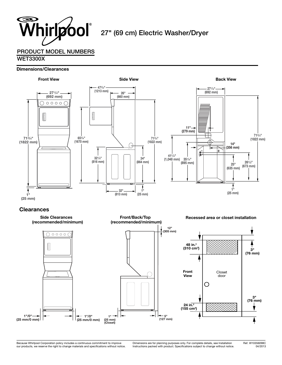 Whirlpool WET3300XQ User Manual | 2 pages