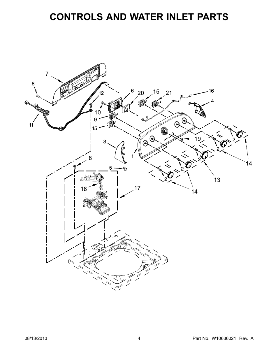 Controls and water inlet, Controls and water inlet parts | Whirlpool WTW4900BW User Manual | Page 4 / 10