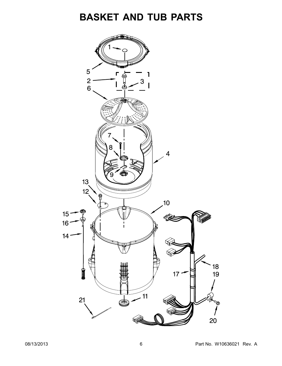 Basket and tub, Basket and tub parts | Whirlpool WTW4900BW User Manual | Page 6 / 10
