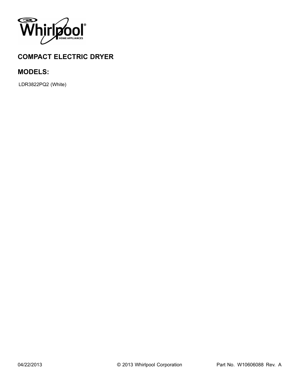 Whirlpool LDR3822PQ User Manual | 8 pages