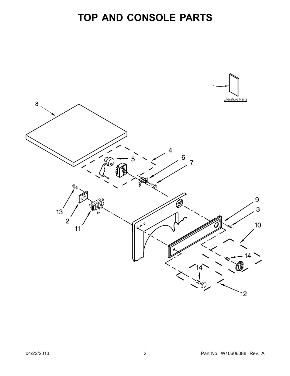Top and console, Top and console parts | Whirlpool LDR3822PQ User Manual | Page 2 / 8