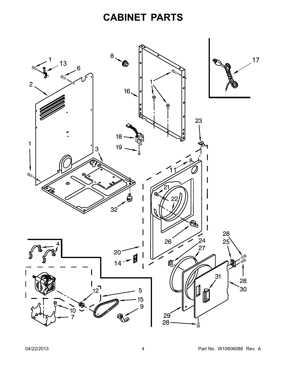 Cabinet, Cabinet parts | Whirlpool LDR3822PQ User Manual | Page 4 / 8
