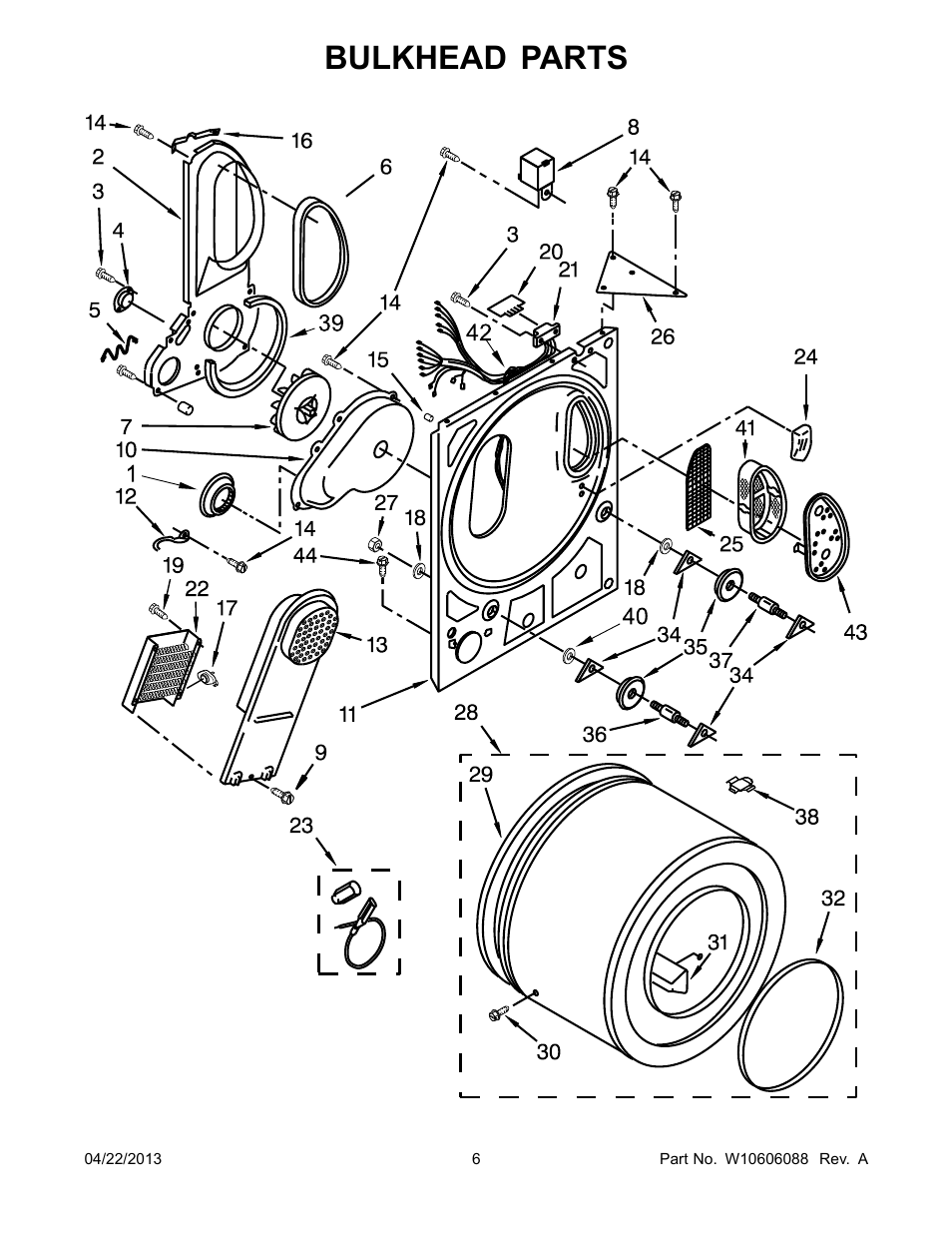 Bulkhead, Bulkhead parts | Whirlpool LDR3822PQ User Manual | Page 6 / 8