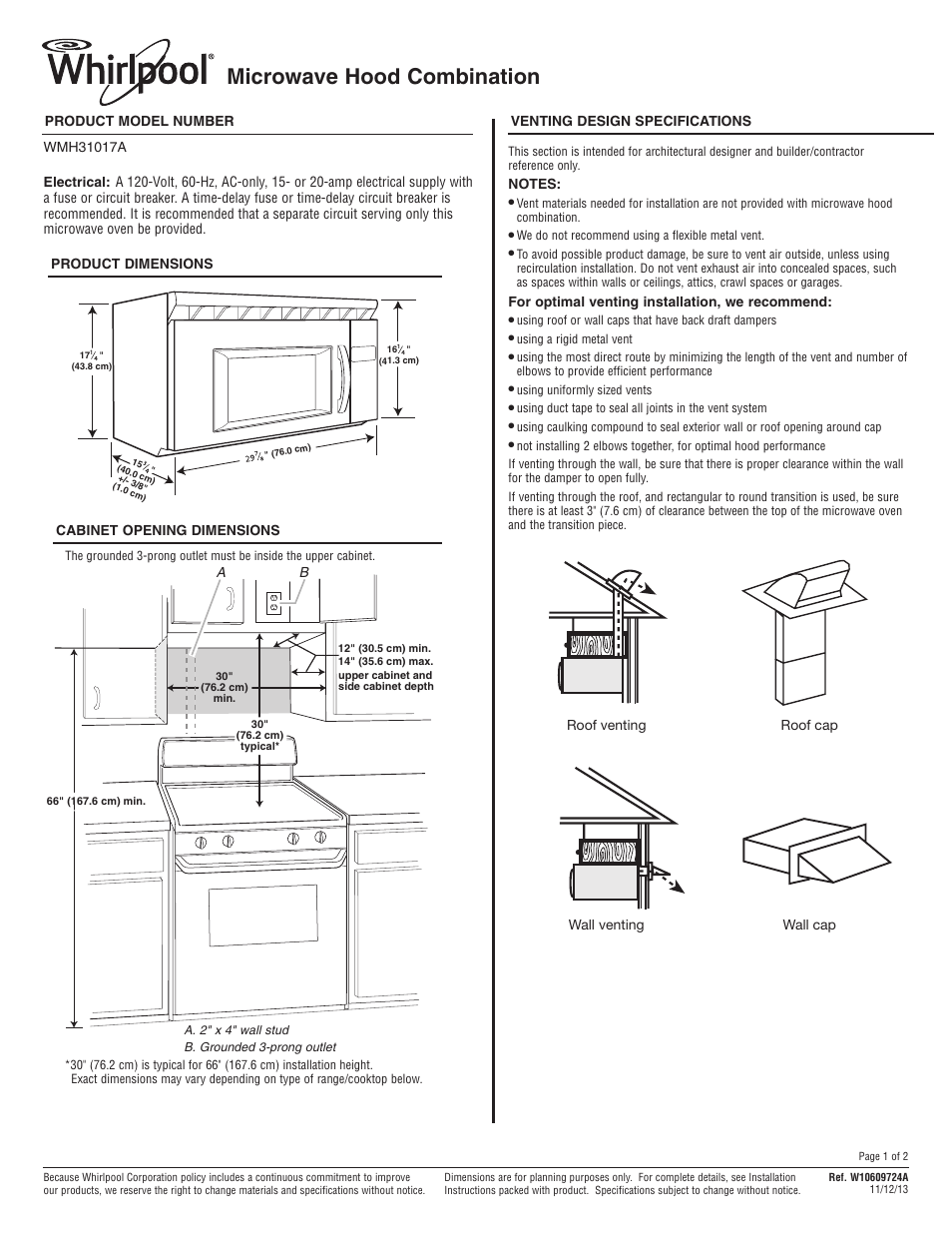 Whirlpool WMH31017AS User Manual | 2 pages