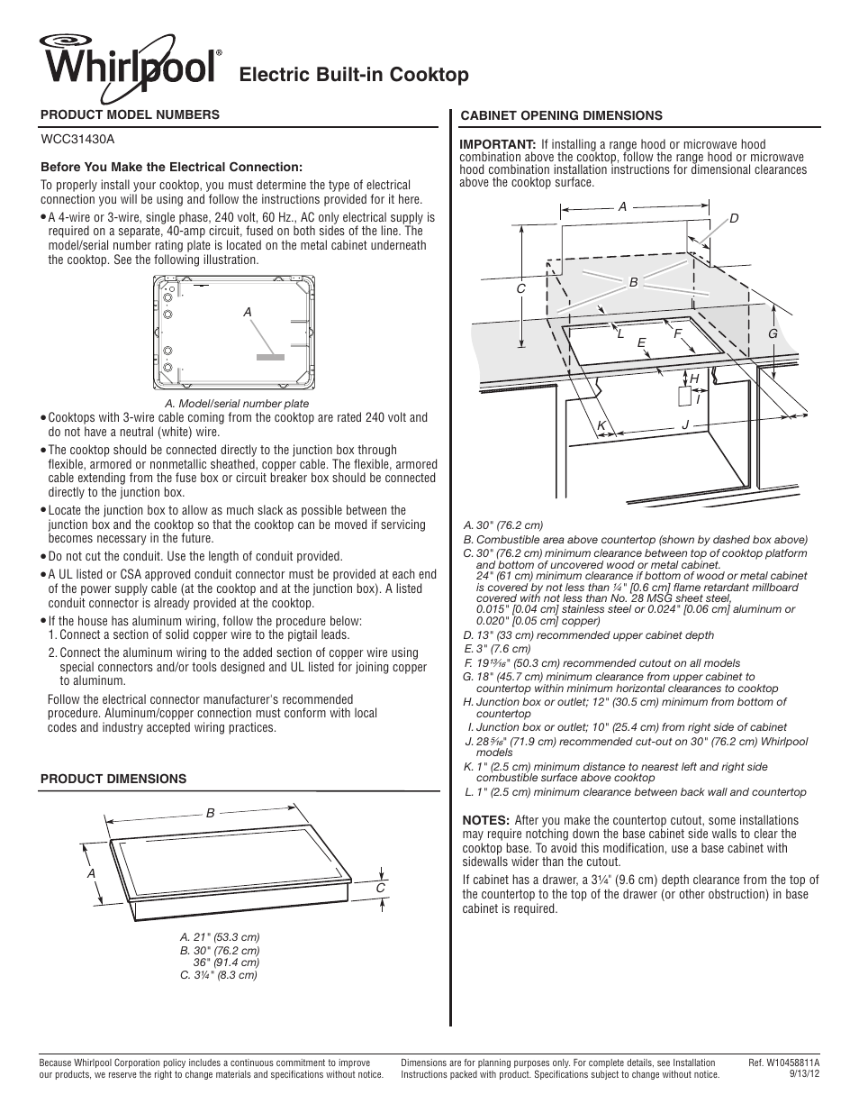 Whirlpool WCC31430AR User Manual | 1 page