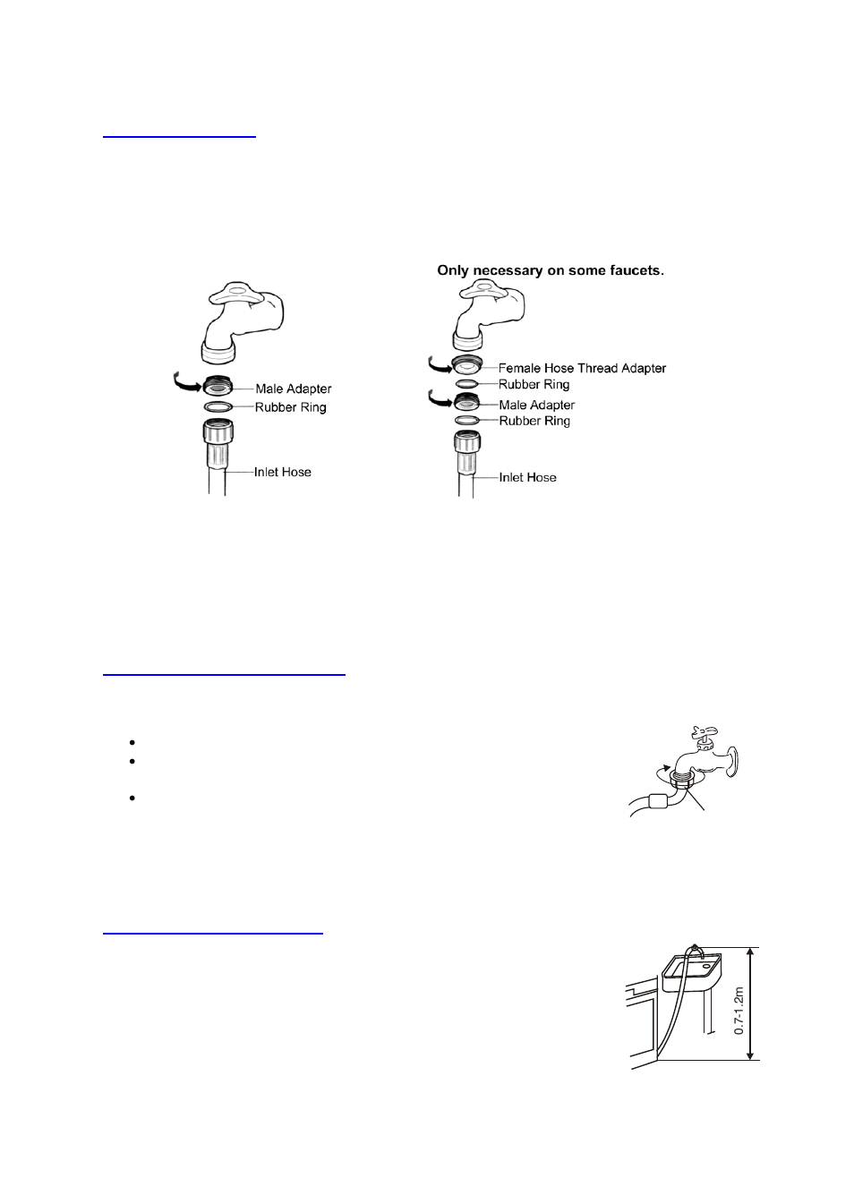 Water connection, Disconnecting the inlet hose, Positioning the drain hose | Avanti W798SS-1 User Manual | Page 8 / 28