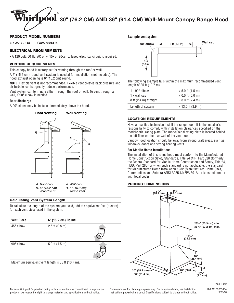 Whirlpool GXW7330DXS User Manual | 2 pages