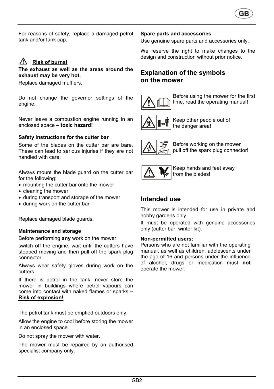Explanation of the symbols on the mower, Intended use | AL-KO 426 036 User Manual | Page 6 / 25