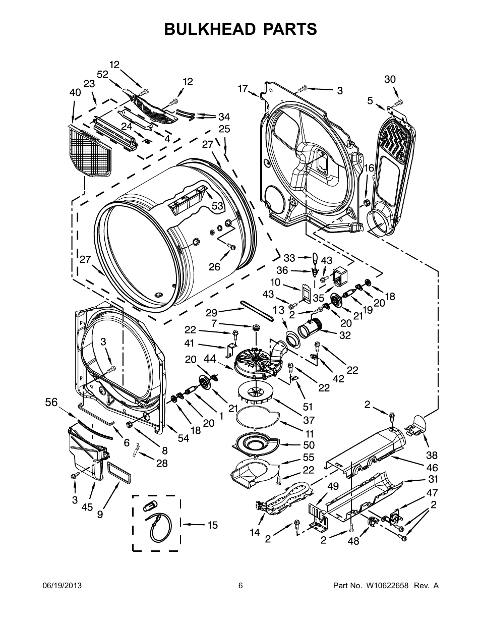 Bulkhead, Bulkhead parts | Whirlpool WED8100BW User Manual | Page 6 / 8