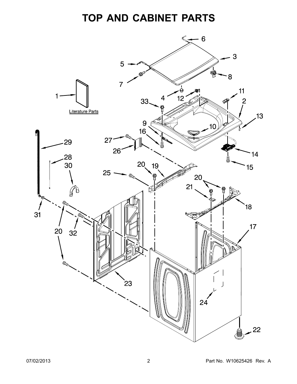 Top and cabinet, Top and cabinet parts | Whirlpool WTW5800BW User Manual | Page 2 / 10