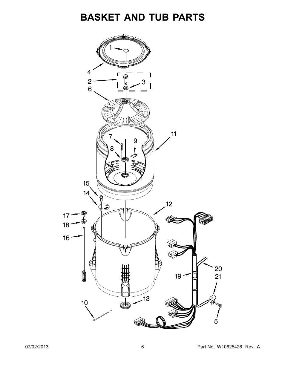 Basket and tub, Basket and tub parts | Whirlpool WTW5800BW User Manual | Page 6 / 10