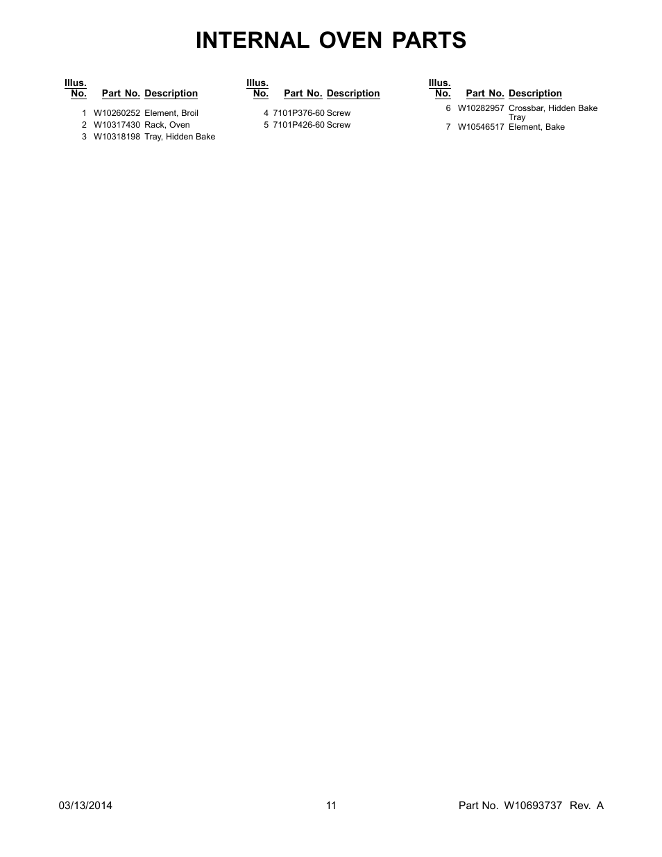 Internal oven parts | Whirlpool WOD51EC0AS User Manual | Page 11 / 14