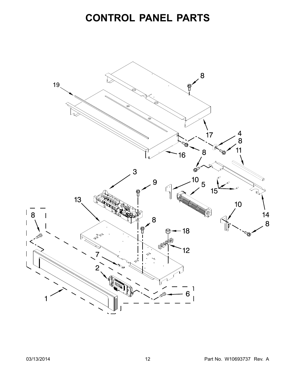 Control panel parts | Whirlpool WOD51EC0AS User Manual | Page 12 / 14