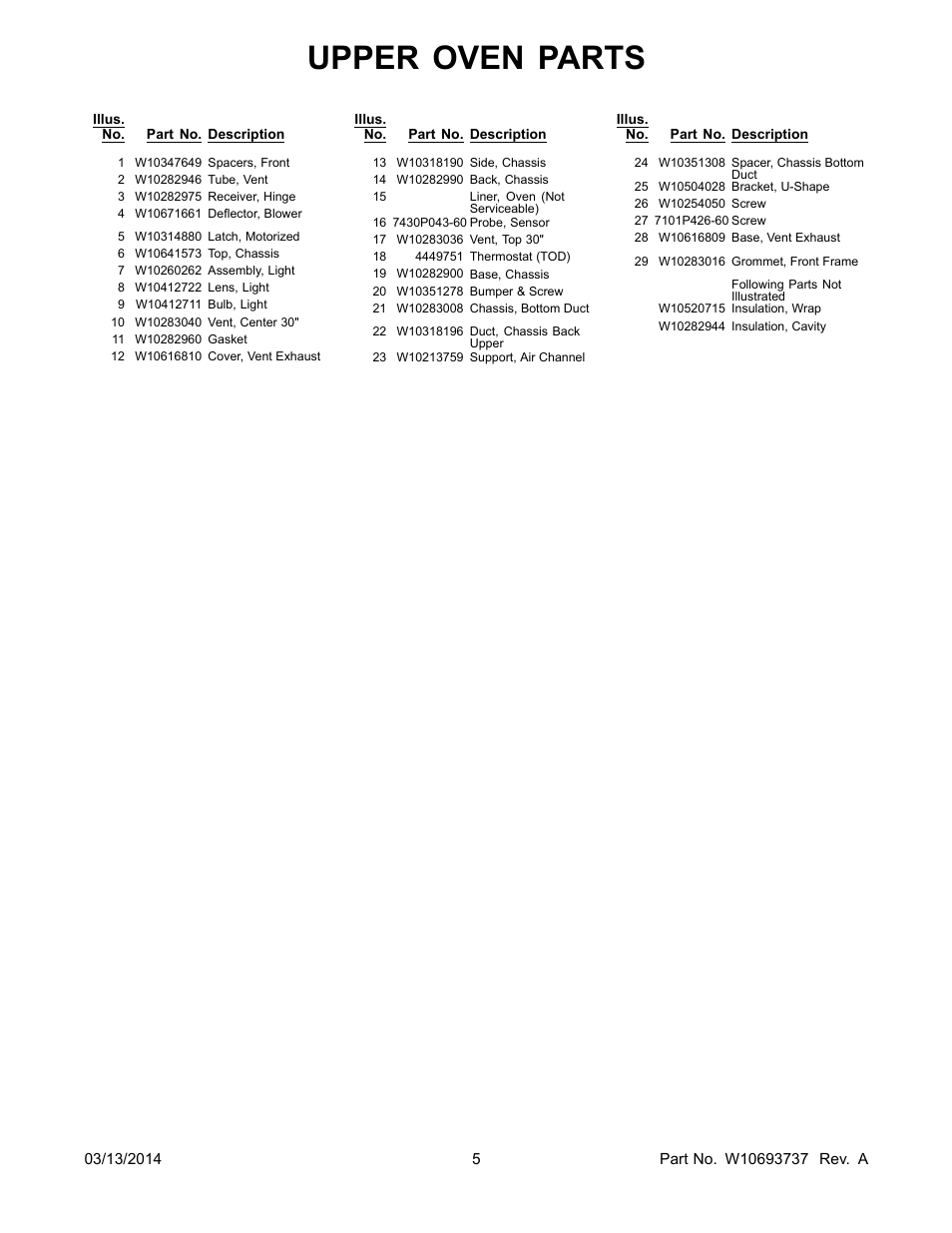 Upper oven parts | Whirlpool WOD51EC0AS User Manual | Page 5 / 14