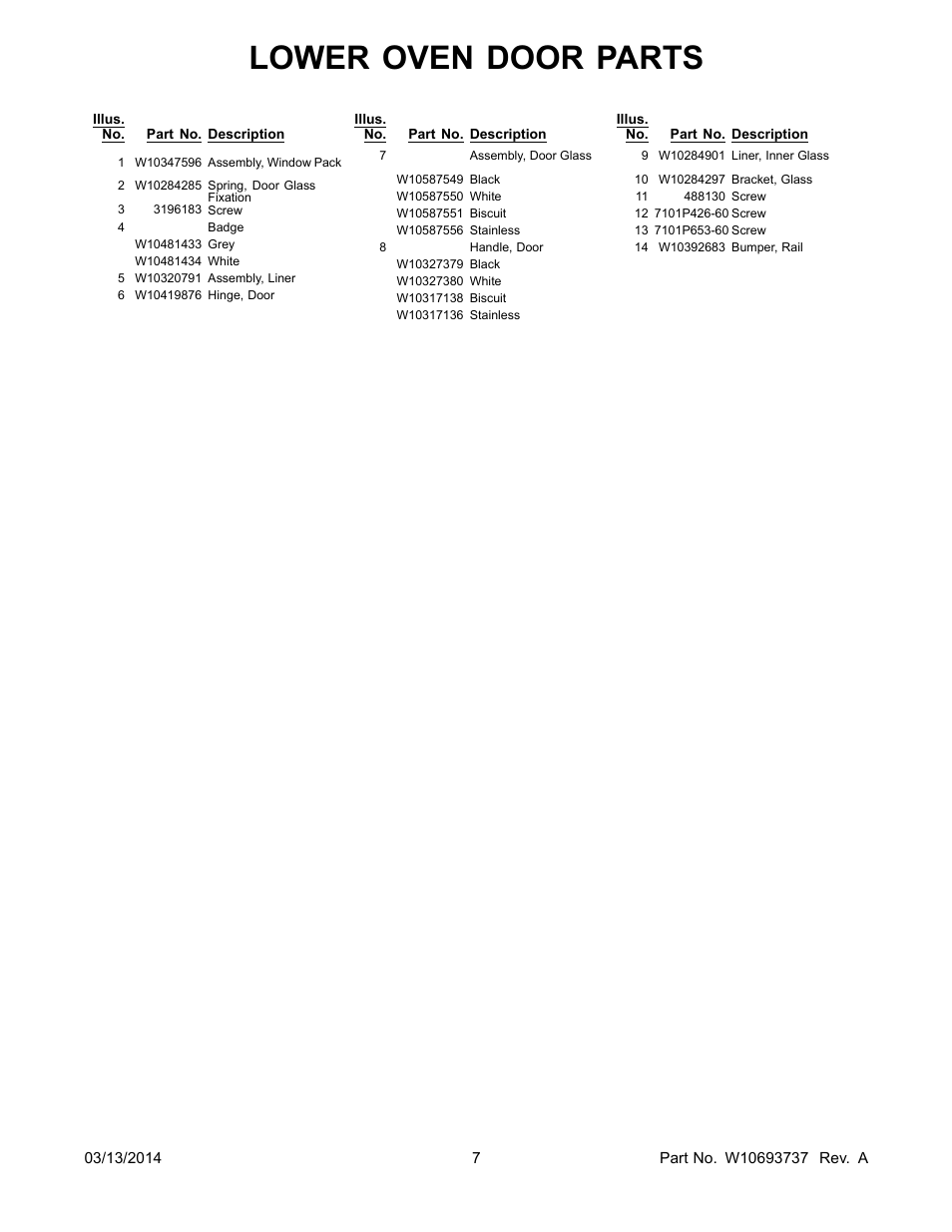 Lower oven door parts | Whirlpool WOD51EC0AS User Manual | Page 7 / 14