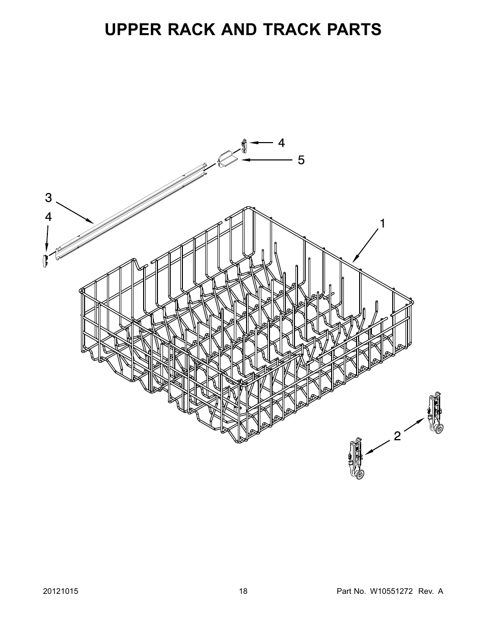 Upper rack and track, Upper rack and track parts | Whirlpool WDP350PAAB User Manual | Page 18 / 26