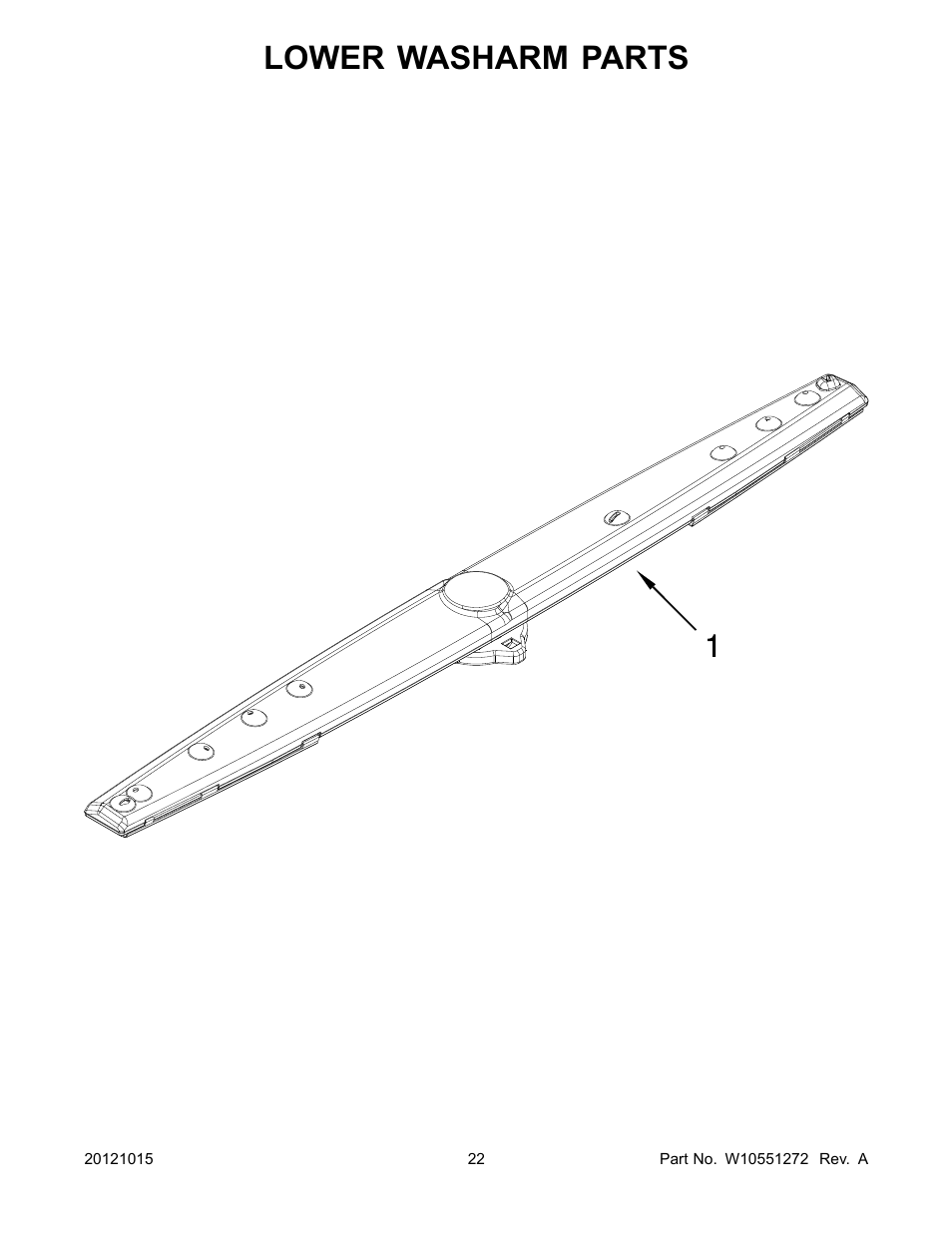 Lower washarm, Lower washarm parts | Whirlpool WDP350PAAB User Manual | Page 22 / 26
