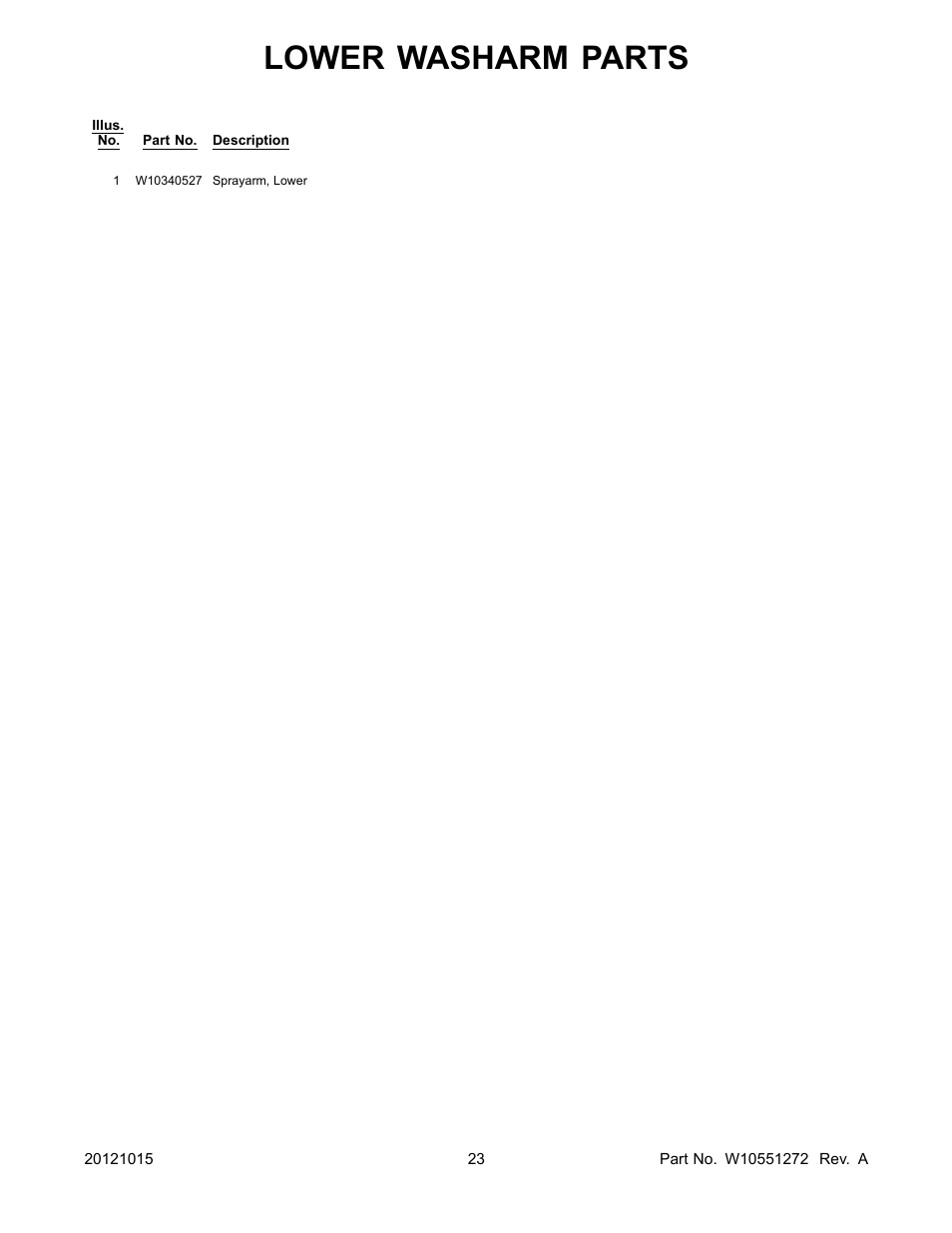Lower washarm parts | Whirlpool WDP350PAAB User Manual | Page 23 / 26