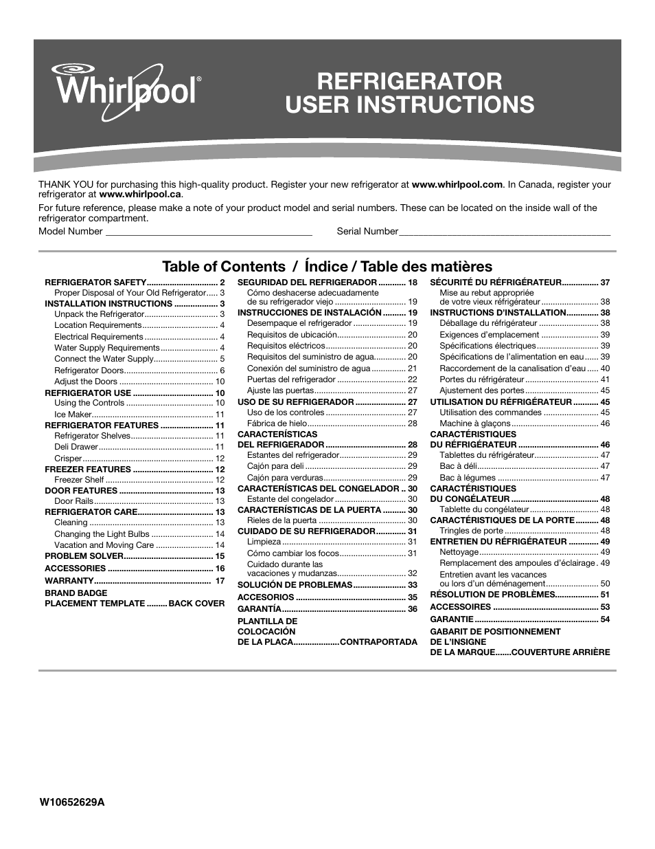 Whirlpool WRT106TFDW User Manual | 56 pages