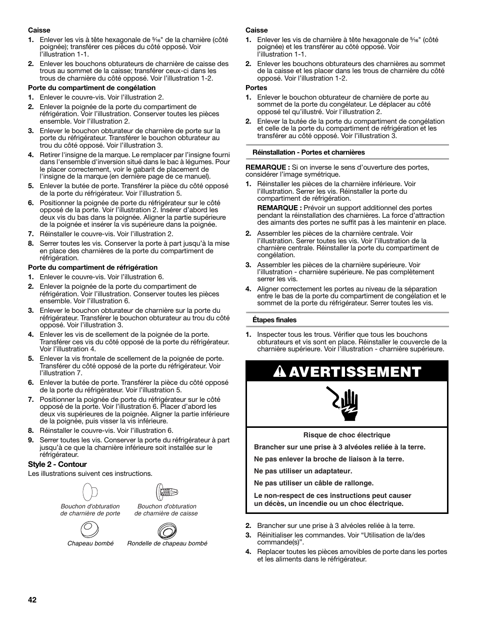 Avertissement | Whirlpool WRT106TFDW User Manual | Page 42 / 56