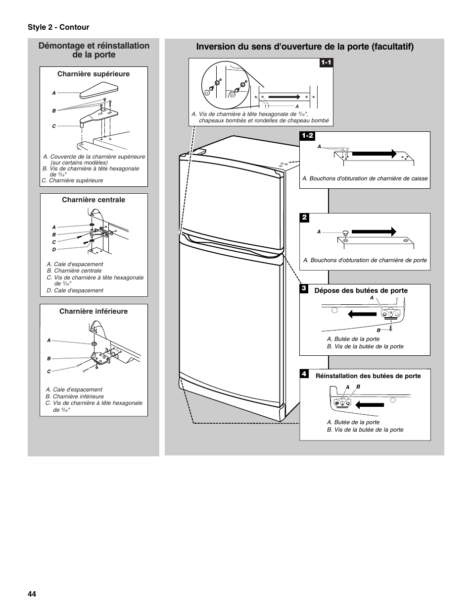 Démontage et réinstallation de la porte, 44 style 2 - contour | Whirlpool WRT106TFDW User Manual | Page 44 / 56