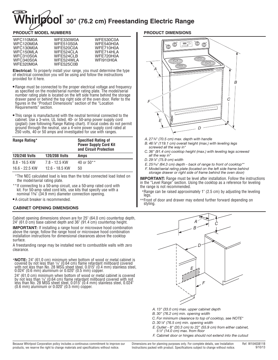 Whirlpool WFE320M0AS User Manual | 1 page